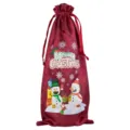 Kerst satijnen wijnfleszak met schattige sneeuwman print, feestelijke champagne cadeauverpakking. - Bourgondië 16