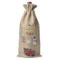 Christmas burlap wine bottle bag, festive holiday gift packaging for red wine champagne. - Linen 06