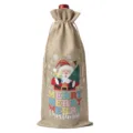 Christmas Burlap Wine Bottle Bag Holiday Santa Claus Drawstring Gift Cover for Red Wine - Linen 08