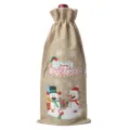 Christmas Burlap Wine Bottle Bag Festive Holiday Party Gift Cover with Drawstring - Linen 12
