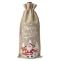 Christmas burlap wine bottle bag, rustic holiday gift packaging with drawstring for champagne. - Linen 15