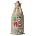 Christmas burlap wine bottle bag with drawstring holiday party red champagne gift wrapping cover - Linen 19