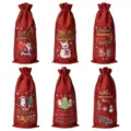 Christmas burlap wine bottle bags, red festive gift packaging for holiday party tabletop decor. - Wine Red 6 Styles Set 1