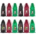 Kerst sateen wijnflessen tassen met trekkoord, feestelijke geschenkverpakking voor champagne. - Wijn/Groen/Zwart Mix 01