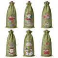 Christmas linen wine bottle bag variant with festive print for holiday party decor. - Army Green 6 Styles Set 2