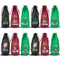 Kerst satijn wijnfles tassen met trekkoord, feestelijke geschenkverpackking voor champagne. - Wijn/Groen/Zwart Mix 03