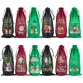 Kerst satijn wijnfles geschenktassen, feestelijke trekkoord flessenhoezen voor feest. - Wijn/Groen/Zwart Mix 06