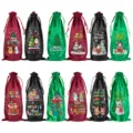Kerst Satijnen Wijnfles Zakje Trekkoord Cadeautas Feestelijke Champagne Decoratie - Wijn/Groen/Zwart Mix 09