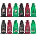 Kerst satijn wijnfles tas met trekkoord champagne geschenkzak set rood groen zwart - Wijn/Groen/Zwart Mix 10