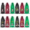 Kerst satijnen koord wijnfles zakjes, feestelijke vakantie champagne cadeau tasjes. - Wijn/Groen/Zwart Mix 11