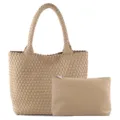 Sac cabas en cuir tressé avec pochette assortie, grand sac fourre-tout élégant beige. - Abricot
