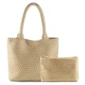 Grand sac cabas tressé doré avec pochette assortie, élégant sac à main pour femmes. - Or