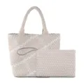 Woven tote bag and matching pouch set, chic casual shoulder bag with elegant intrecciato pattern. - Off White