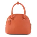Orange dome handbag, textured leather shell bag with top handle and zipper closure. - Orange