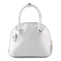 Silver leather dome bag, stylish top handle handbag and versatile casual shoulder bag for women. - Silver