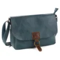 Vintage μπλε τσάντα messenger PU, casual χιαστί τσάντα ώμου με καφέ δερμάτινη αγκράφα. - Άκουα