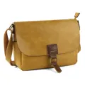 Retro brown leather crossbody messenger bag with adjustable strap and buckle closure. - Turmeric