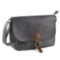 Vintage leather crossbody messenger bag for women, retro casual shoulder bag with flap. - Gray