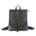 Vintage dark grey leather backpack for women, retro daily commuting casual travel shoulder bag. - Gray