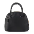 Classic black dome handbag with pebbled texture and gold hardware for daily commute. - Black