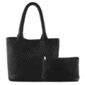 Sac cabas tressé noir avec pochette assortie, grand sac à main élégant pour femme. - Noir