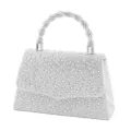 Sparkling silver rhinestone evening handbag with twisted top handle for women parties. - Silver