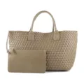 Woven leather tote bag with matching pouch stylish large shoulder bag for women khaki fashion - Khaki
