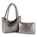Sac à épaule en cuir tressé gris métallique avec pochette, élégant sac sous les bras. - Gris Argent