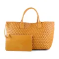 Stylish woven leather tote bag with matching clutch, large capacity casual shoulder bag. - Orange