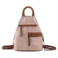 Women Casual Pink PU Leather Backpack Color Contrast Anti-Theft School Bag Travel - Pink