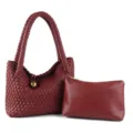Sac à main épaule en cuir tissé rouge foncé avec pochette assortie, sac hobo tendance femme - Rouge Ancorra
