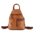Stylish brown PU leather women backpack, casual daily shoulder bag with zip pockets and top handle. - Autumn Orange