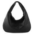 Sac à main bandoulière en cuir tissé noir élégant hobo sac sous les aisselles style mode. - Noir