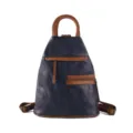 Casual women's PU leather backpack with contrast color design, top handle and secure zippers. - Sapphire Blue