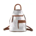 Women silver brown PU leather backpack casual daypack stylish travel school daily use bag - Silver