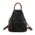 Sac à dos vintage en cuir PU pour femme décontracté multipoche voyage quotidien école noir marron - Noir
