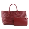 Stylish red woven leather tote bag with matching pouch, classic design for women daily use. - Burgundy