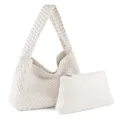 White Woven Shoulder Bag Set PU Leather Large Capacity Tote with Pouch Casual Chic Style - Off White