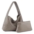 Handmade woven leather shoulder bag with matching pouch, casual large capacity hobo tote. - Elephant Gray