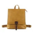 Vintage brown leather backpack for women, large capacity casual daypack daily bag. - Autumn Yellow