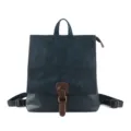 Vintage blue cowhide leather backpack for women, large capacity casual commuting travel bag. - Dark Blue