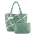 Handmade woven tote bag with matching clutch, stylish two-tone large capacity shoulder bag. - Grass Green