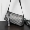 Classic checkerboard cylindrical shoulder bag for men, stylish casual crossbody bag. - Plaid