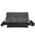 Men black messenger bag casual shoulder crossbody bag vintage PU leather flap bag travel - Black