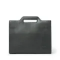 Grey leather structured business briefcase and document bag with top handle for men. - Gray