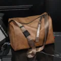 Stylish large capacity brown messenger bag casual travel shoulder bag for men detail - Khaki