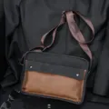 Men retro messenger bag casual colorblock crossbody bag stylish shoulder bag for daily use - Black and Brown