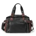 Men canvas leather business casual shoulder bag multi-pocket travel messenger handbag black - Black