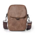 Brown PU leather mini crossbody bag for phone, casual shoulder bag for men and women. - Khaki