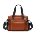 Men's retro leather messenger bag, brown casual business briefcase with black handles. - Earthy Yellow
